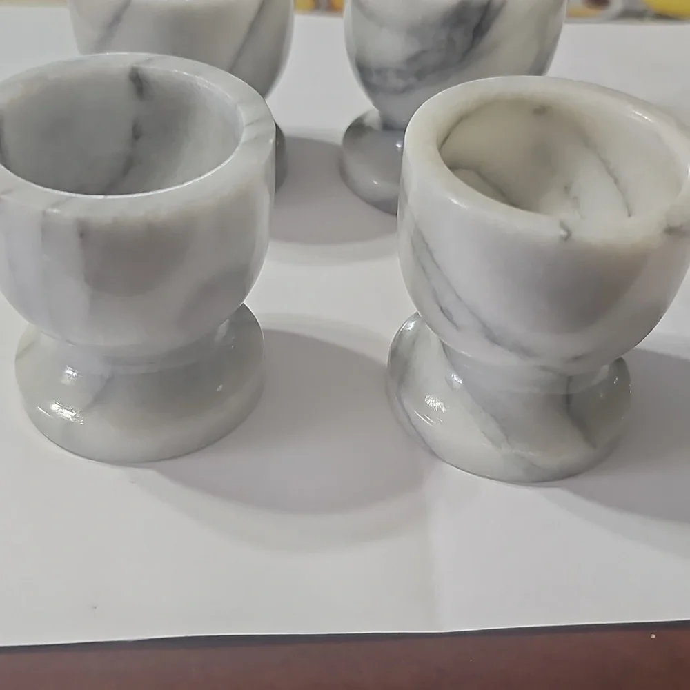 MARBLE White and Gray Veined Vintage Marble Egg Cup Set with Decorative Lid